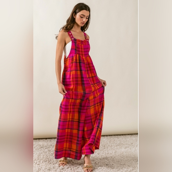 Vintage plaid wide leg jumpsuits - Picture 6 of 9